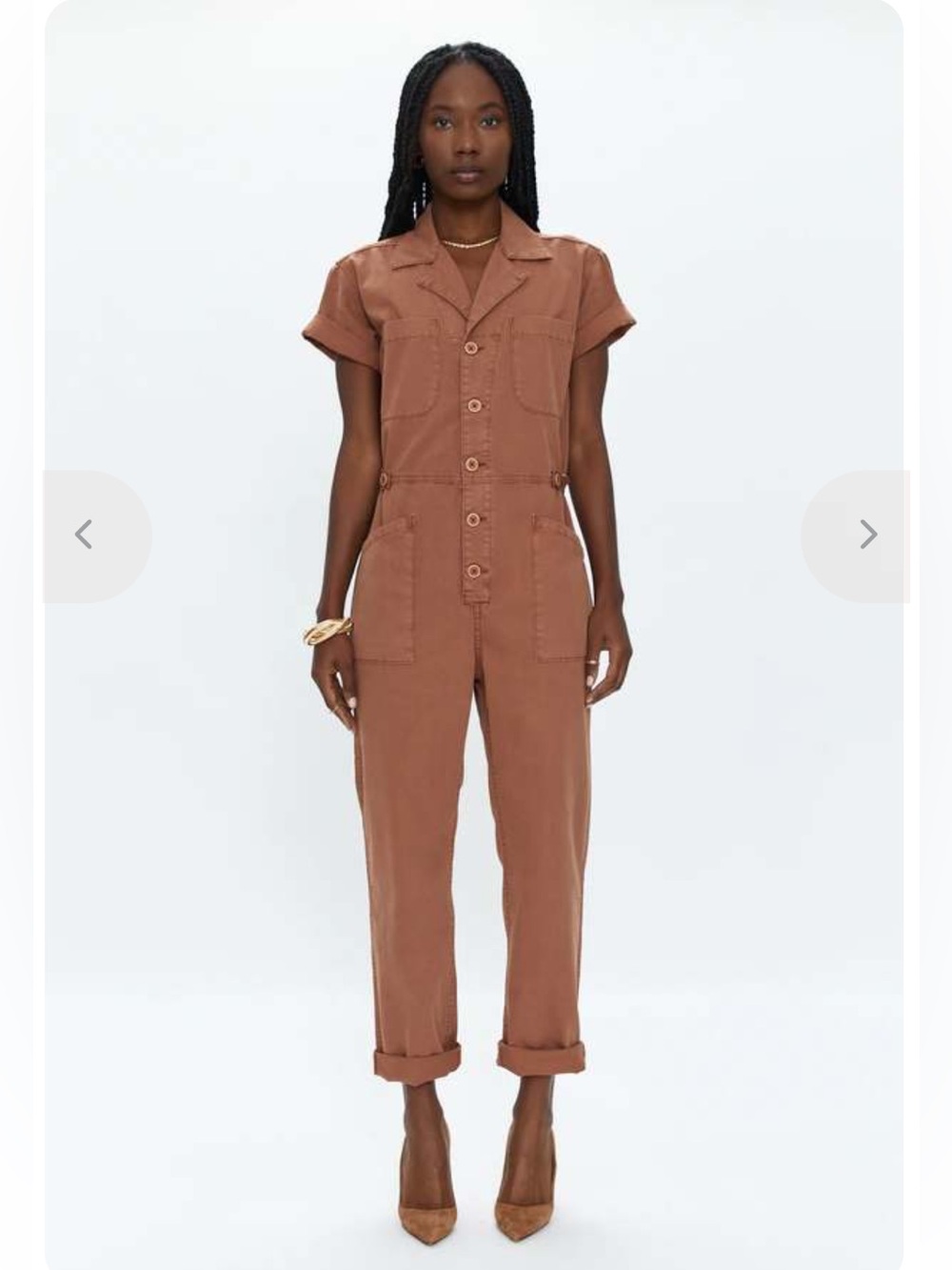 Pistola Utility Jumpsuit Terracotta Cotton Short Sleeve Wide Leg L
